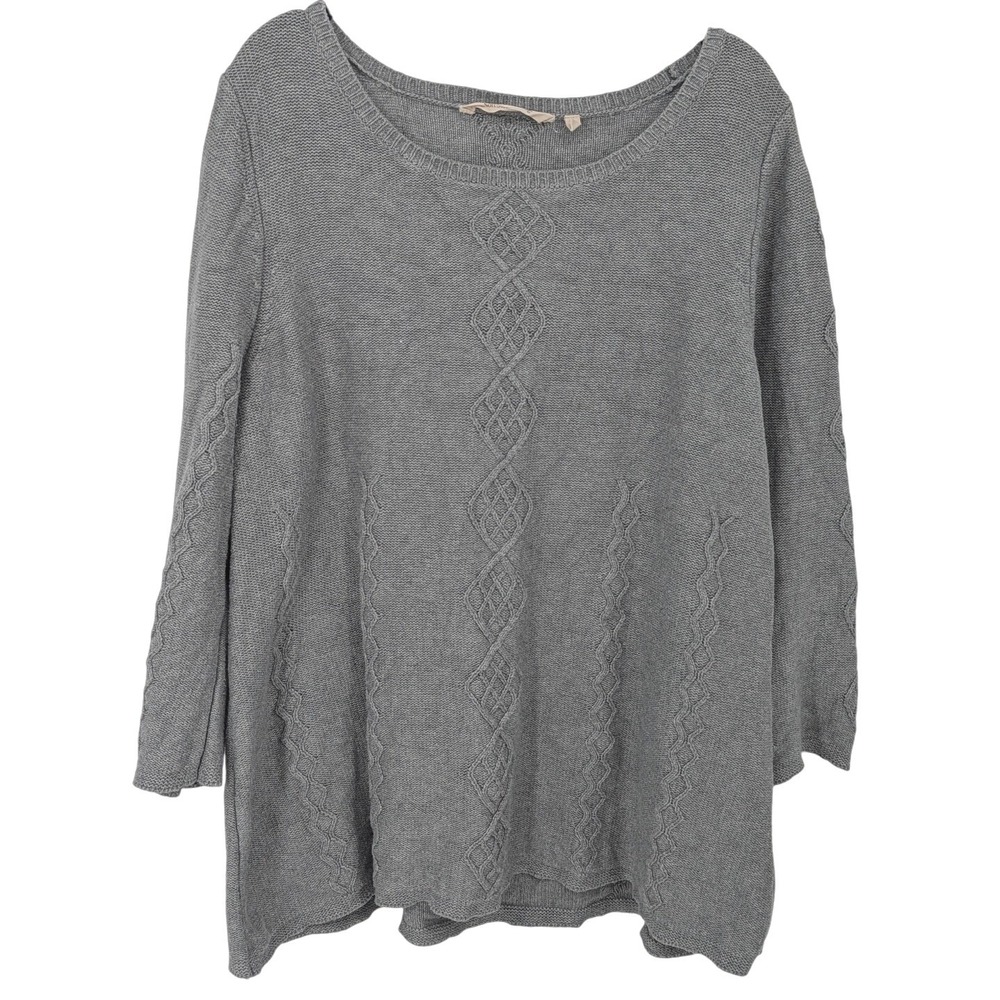 Soft Surroundings Sweater Women XL Grey Cotton Silk Cashmere Cable Knit Classic